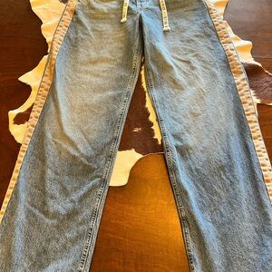 Free People Stylish Blue Jeans with Tan Stripes